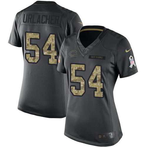 Nike Bears #54 Brian Urlacher Black Women's Stitched NFL Limited 2016 Salute to Service Jersey